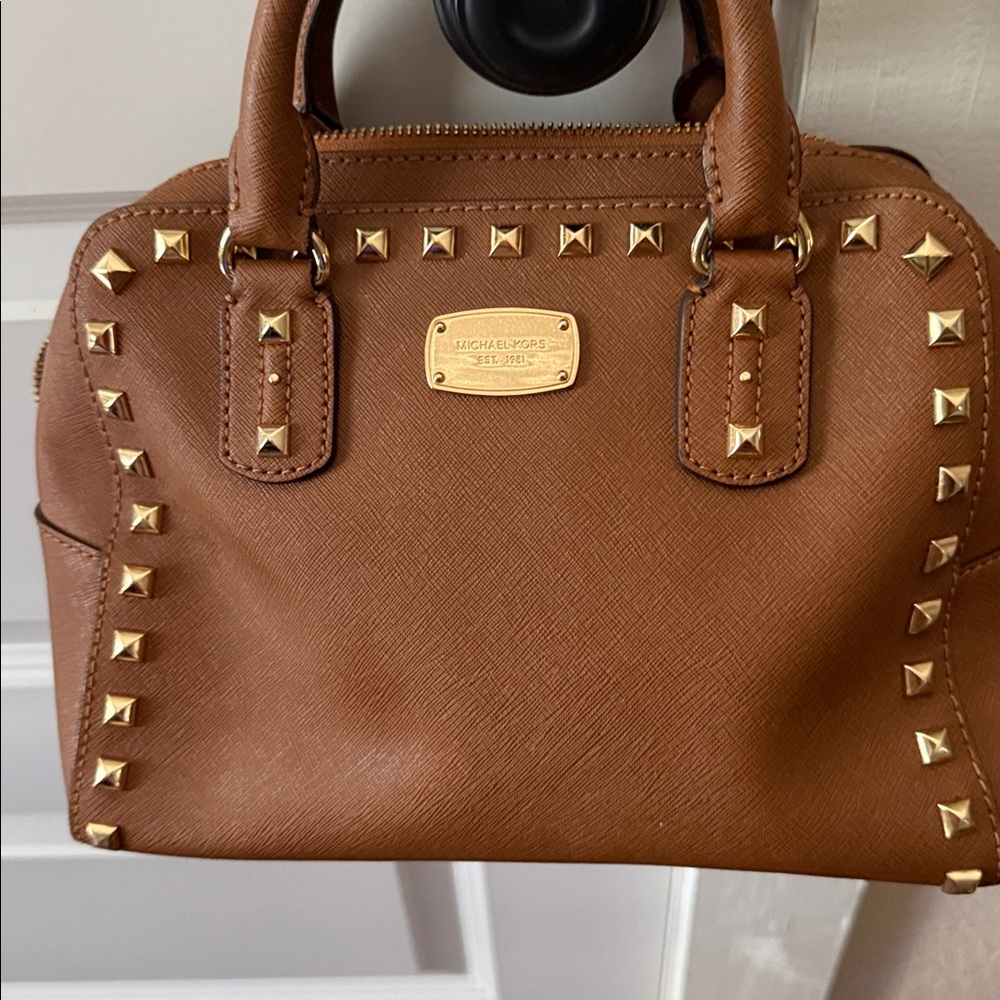 Michael Kors Tan Handbag with Gold Studs